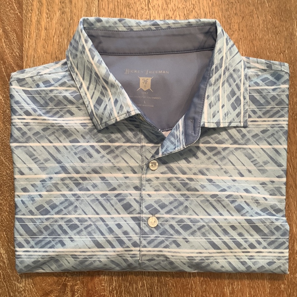 Hickey Freeman Large Golf Polo in White and Blue